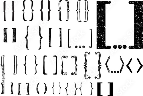 24 different hand drawn brackets. Bracket icons set.