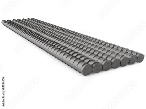 Metal Rebars, Reinforcement Steel, Isolated on White