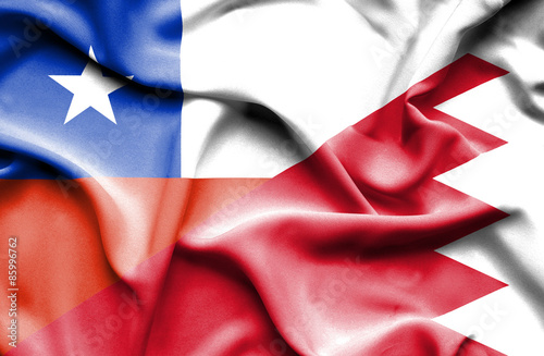 Waving flag of Bahrain and Chile