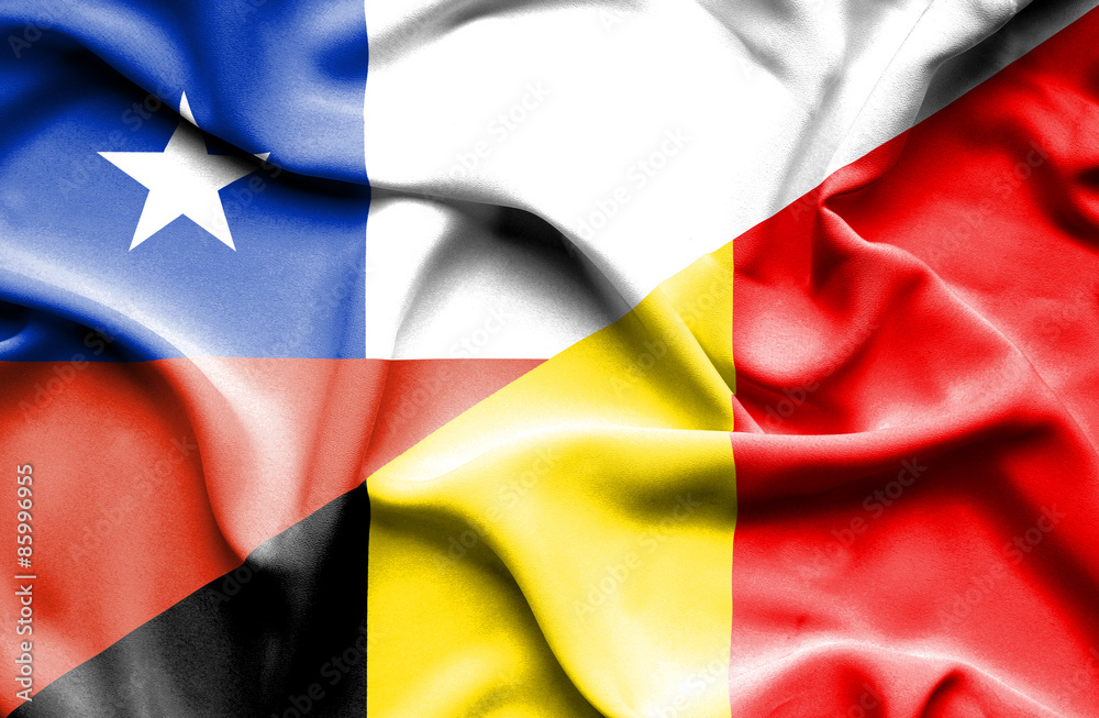 Waving flag of Belgium and Chile Waving flag of Belgium and Chile