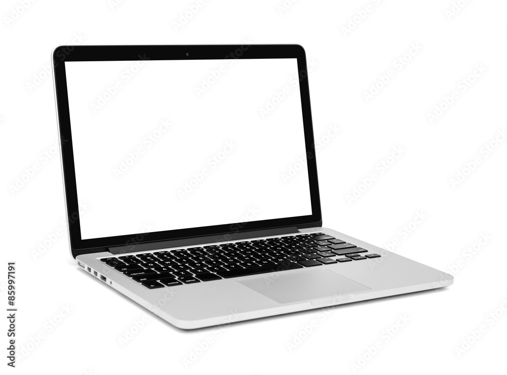 Laptop with blank screen on white Laptop with blank screen on white