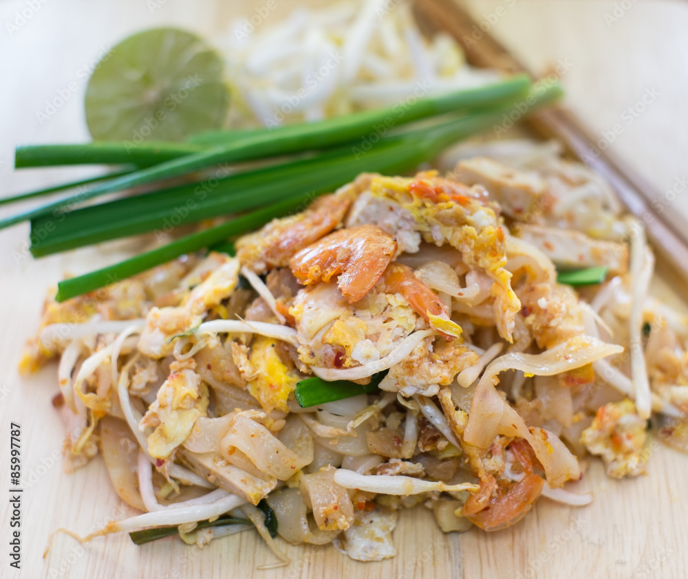 Phad thai. Fried noodle with shrimp closeup Phad thai. Fried noodle with shrimp closeup