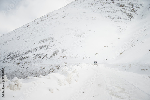 This road is very slippery roads. The ground is frozen all.This is the path to the Pangong Lake