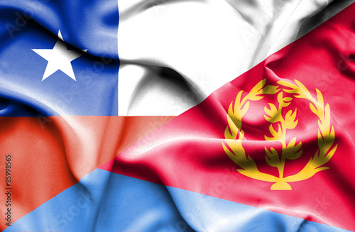 Waving flag of Eritrea and Chile