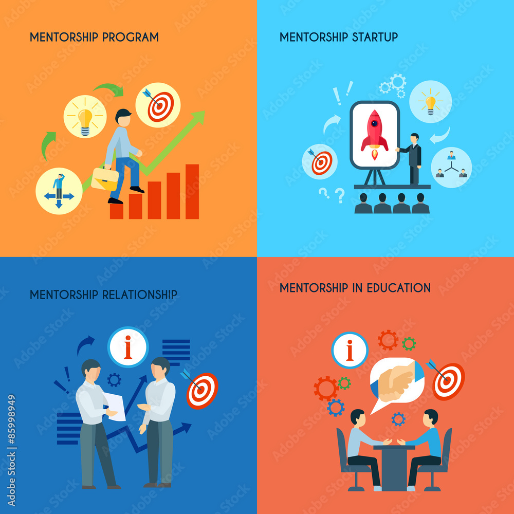 Mentorship 4 flat icons square composition Mentorship 4 flat icons square composition