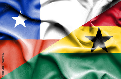 Waving flag of Ghana and Chile