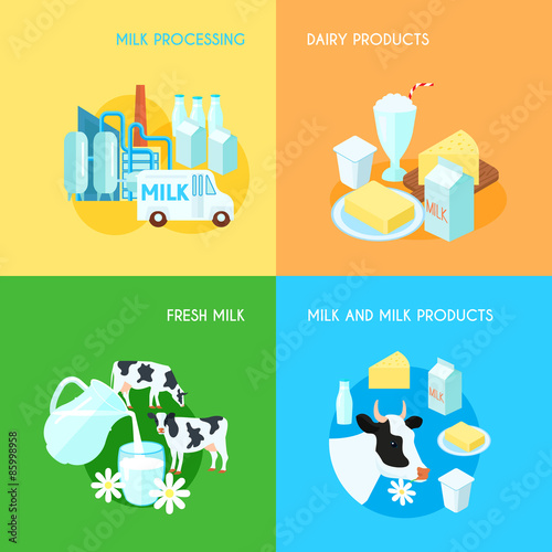 Milk 4 flat square icons composition