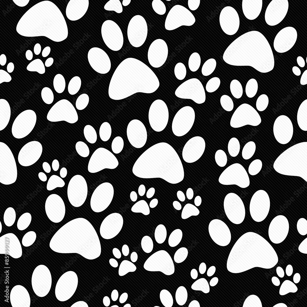 Fototapeta premium Black and White Dog Paw Prints Tile Pattern Repeat Background