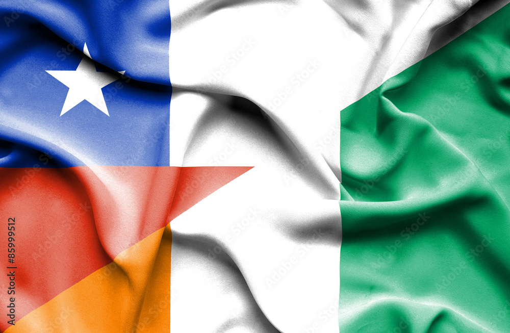 Waving flag of Ivory Coast and Chile