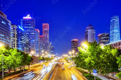 Obraz Wieczór, noc nowoczesna biznesowa dzielnica Pekinu, t