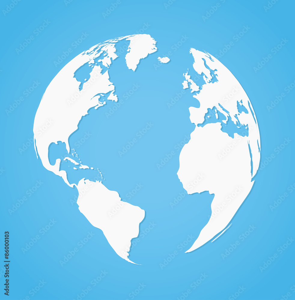 Vector illustration of globe earth silhouette on blue background
