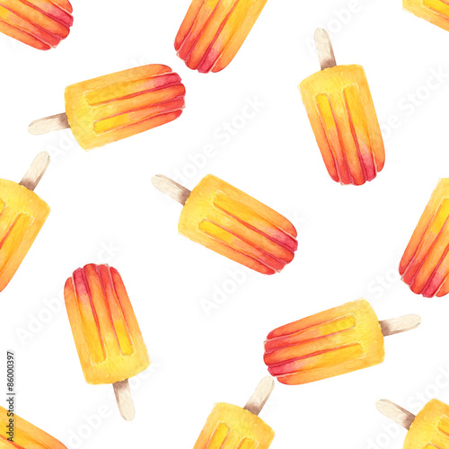 Vector watercolor icecream popsicle seamless pattern