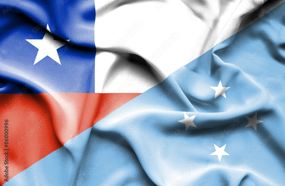 Waving flag of Micronesia and Chile