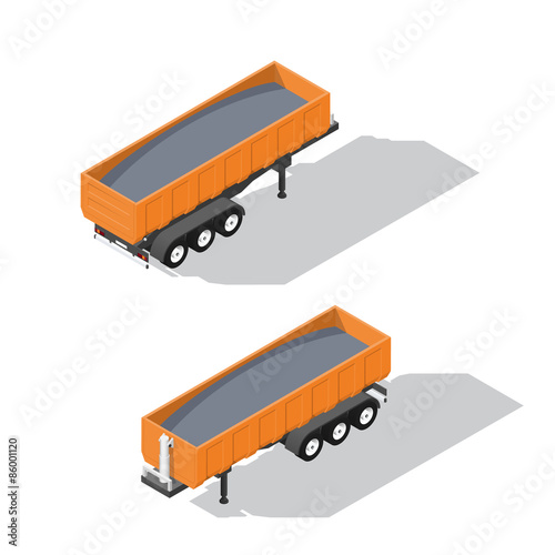 Semitrailer tipper detailed isometric icon set