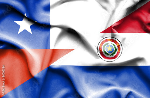 Waving flag of Paraguay and Chile