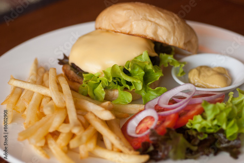 cheese burger with French fries