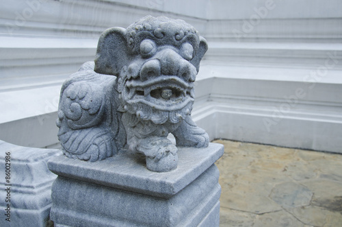 Chinese animal guardian at Emerald Buddha Temple Bangkok Thailan