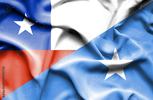 Waving flag of Somalia and Chile