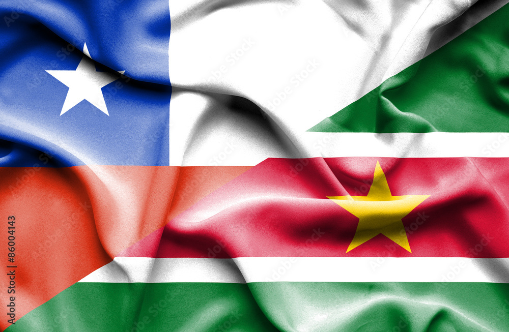 Waving flag of Suriname and Chile Waving flag of Suriname and Chile