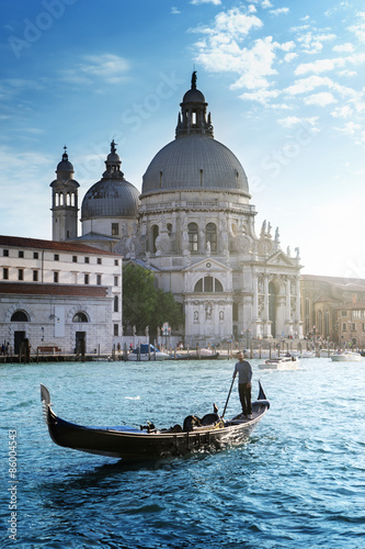 Gondola and Basilica Santa Maria della Salute, Venice, Italy
