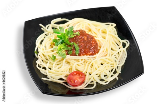 Spaghetti, pasta, plate.