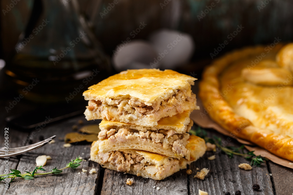 Homemade pie stuffed with chicken ang eggs Homemade pie stuffed with chicken ang eggs