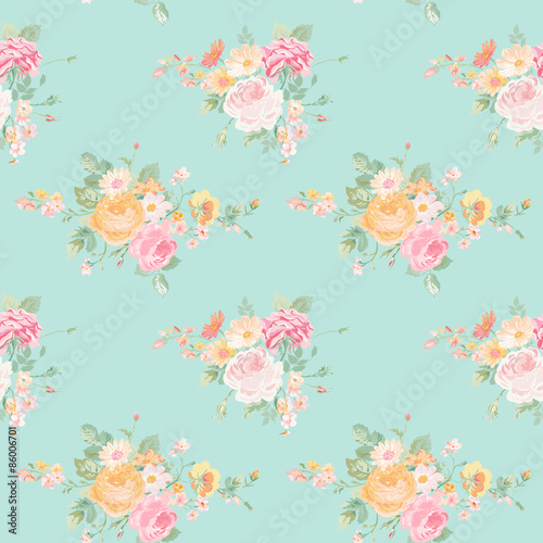 Vintage Flowers Background - Seamless Floral Shabby Chic Pattern