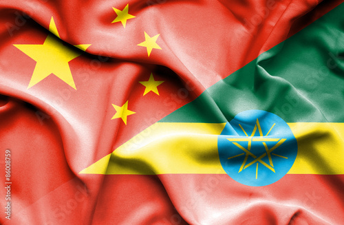 Waving flag of Ethiopia and China