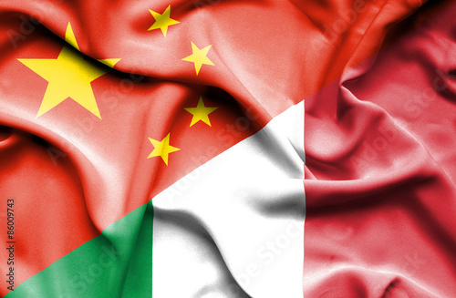 Waving flag of Italy and China
