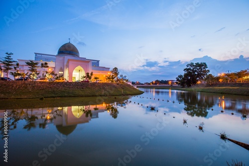 a blue hour during sunset at UIAM Mosque, east Malaysia