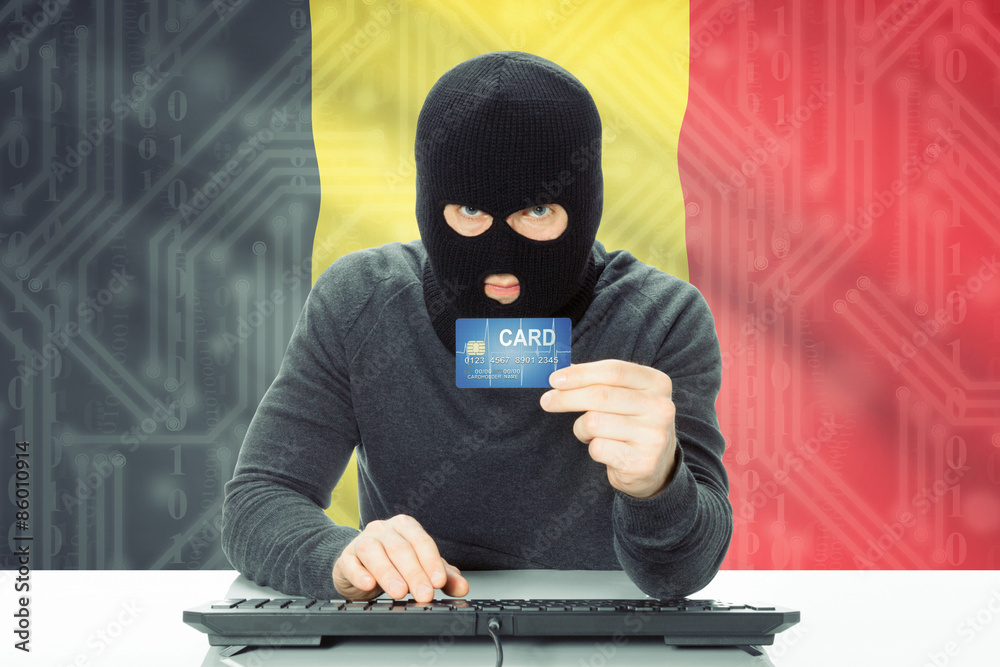 Concept of cybercrime with national flag on background - Belgium Concept of cybercrime with national flag on background - Belgium