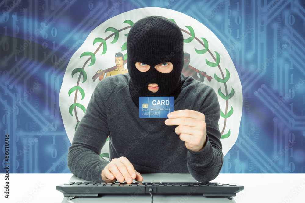 Concept of cybercrime with national flag on background - Belize Concept of cybercrime with national flag on background - Belize