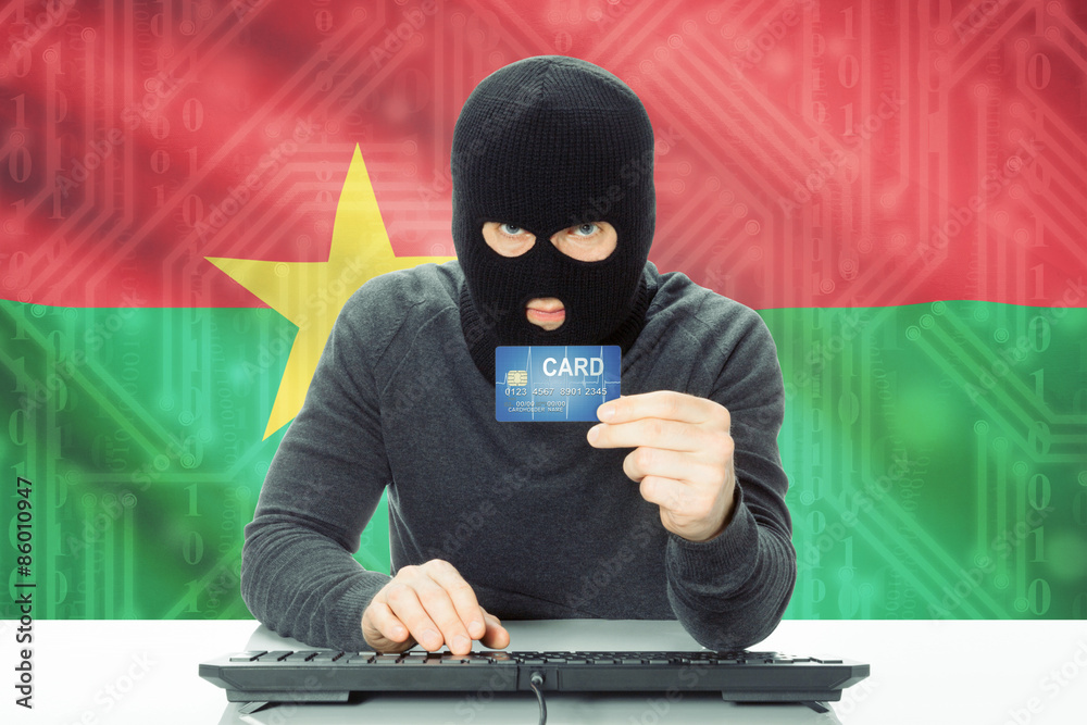 Concept of cybercrime with national flag on background - Burkina Faso Concept of cybercrime with national flag on background - Burkina Faso