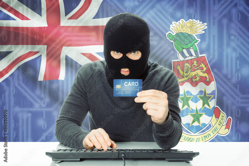 Concept of cybercrime with national flag on background - Cayman Islands Concept of cybercrime with national flag on background - Cayman Islands