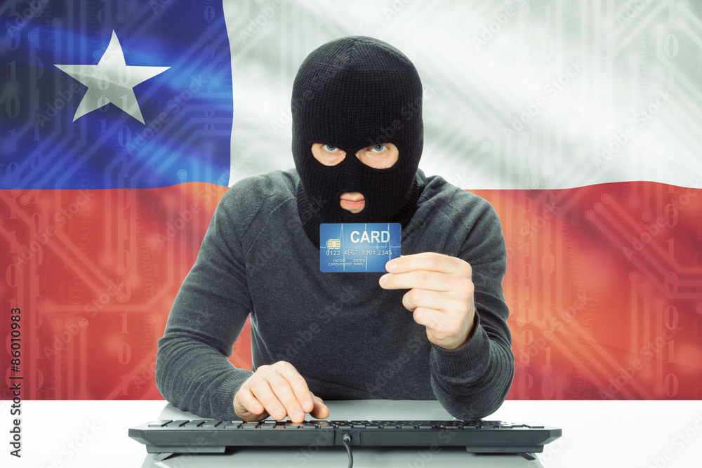 Concept of cybercrime with national flag on background - Chile Concept of cybercrime with national flag on background - Chile