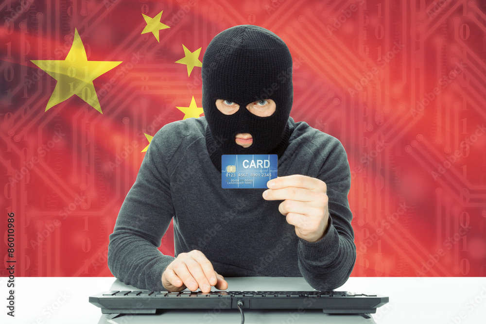 Concept of cybercrime with national flag on background - China Concept of cybercrime with national flag on background - China
