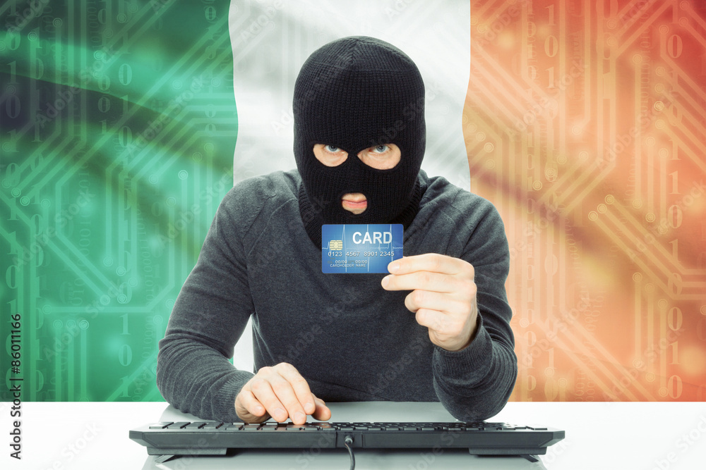 Concept of cybercrime with national flag on background - Ireland Concept of cybercrime with national flag on background - Ireland