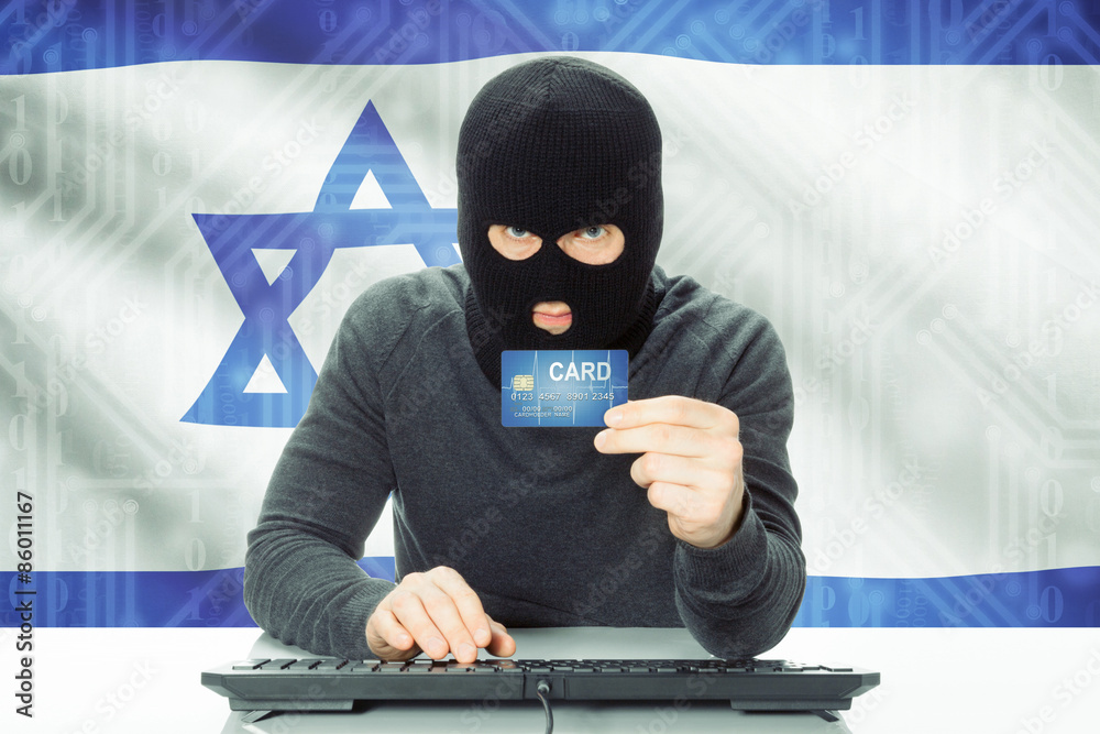 Concept of cybercrime with national flag on background - Israel Concept of cybercrime with national flag on background - Israel