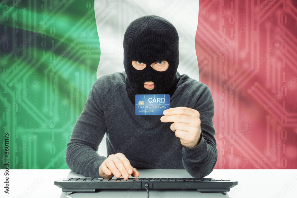 Concept of cybercrime with national flag on background - Italy Concept of cybercrime with national flag on background - Italy