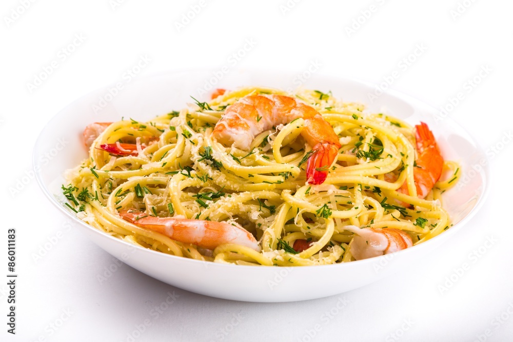 Pasta, Food, Shrimp.