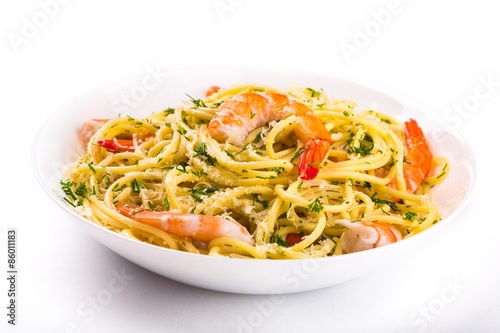 Pasta, Food, Shrimp.