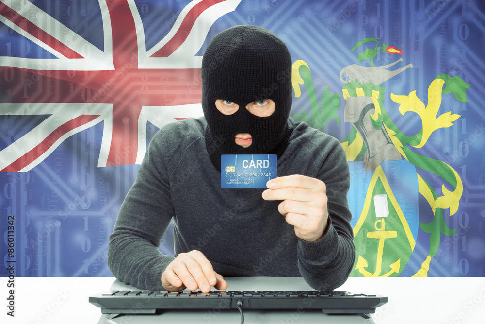 Concept of cybercrime with national flag on background - Pitcairn Island