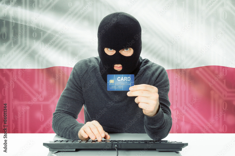 Concept of cybercrime with national flag on background - Poland Concept of cybercrime with national flag on background - Poland