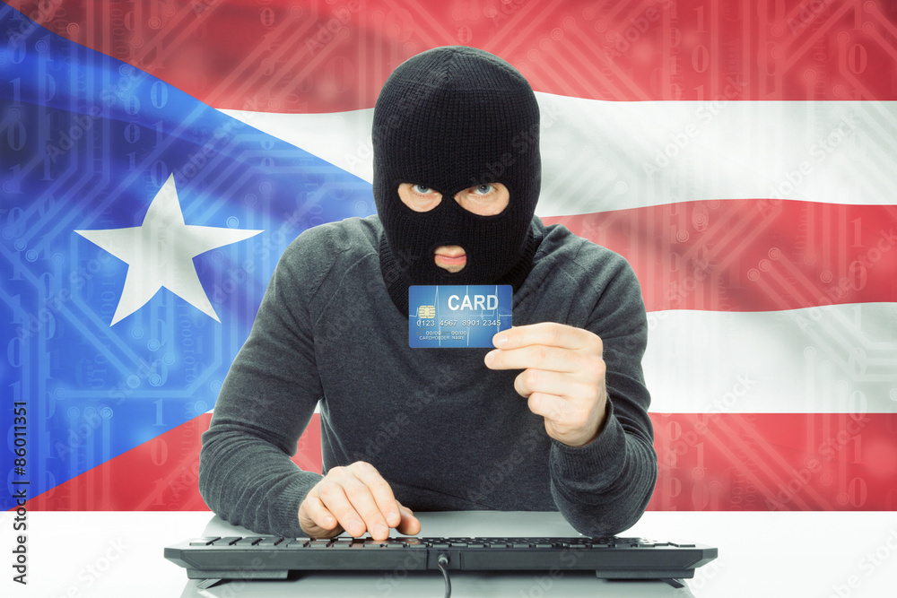 Concept of cybercrime with national flag on background - Puerto Rico Concept of cybercrime with national flag on background - Puerto Rico