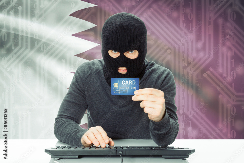Concept of cybercrime with national flag on background - Qatar Concept of cybercrime with national flag on background - Qatar