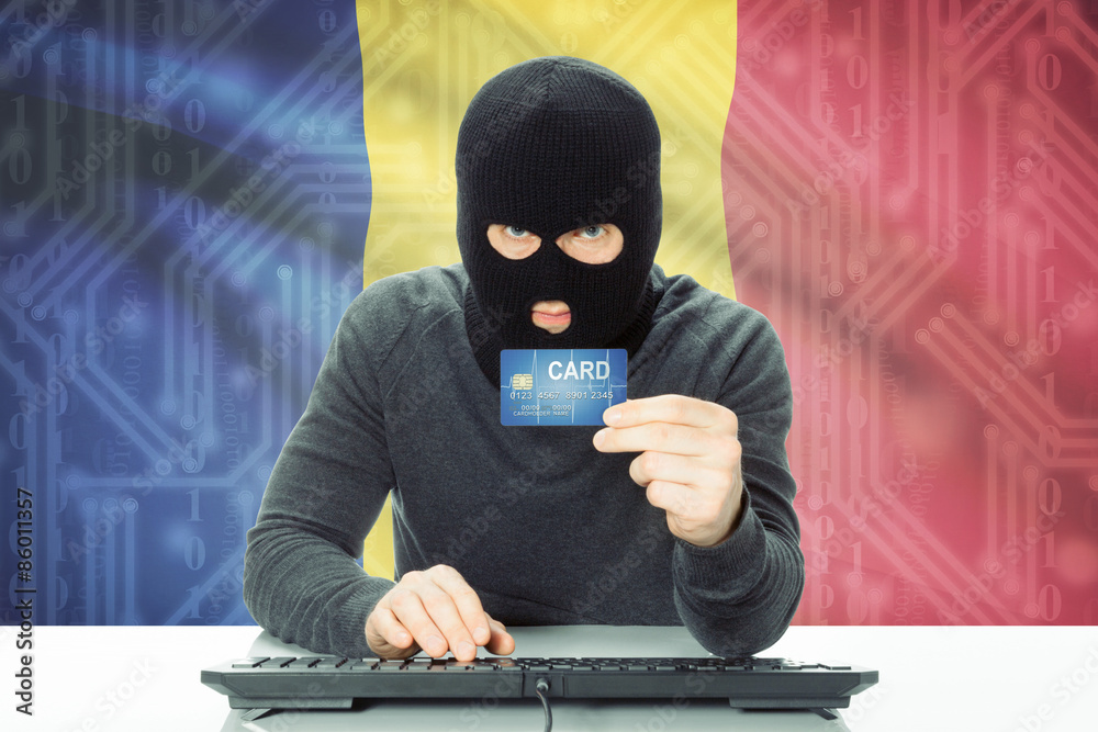 Concept of cybercrime with national flag on background - Romania Concept of cybercrime with national flag on background - Romania