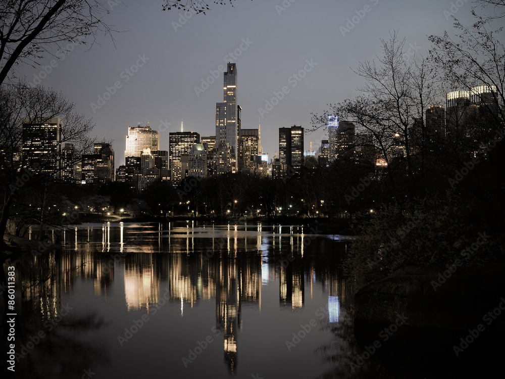 Central Park in dusk, vintage filter
