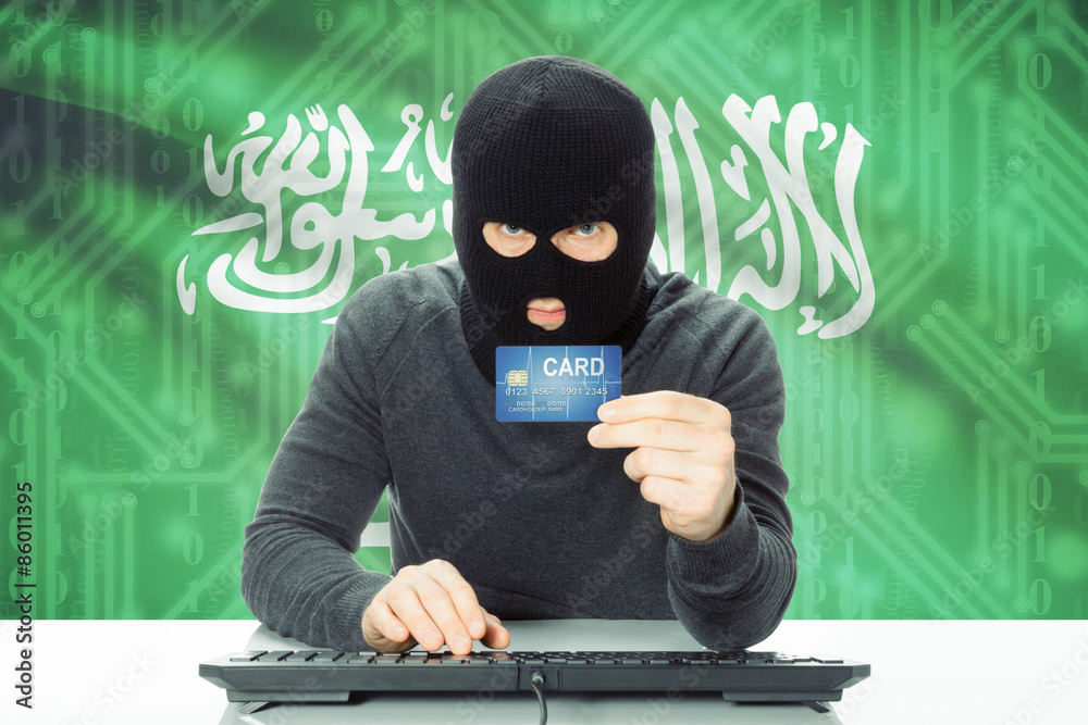 Concept of cybercrime with national flag on background - Saudi Arabia Concept of cybercrime with national flag on background - Saudi Arabia