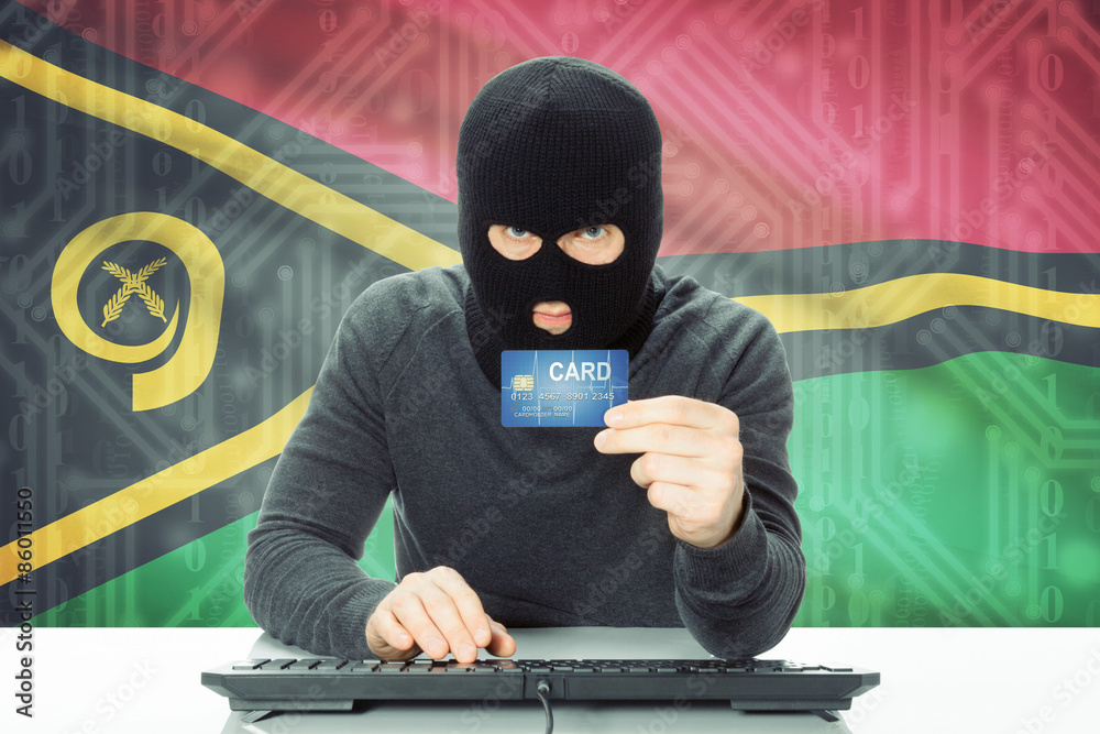 Concept of cybercrime with national flag on background - Vanuatu