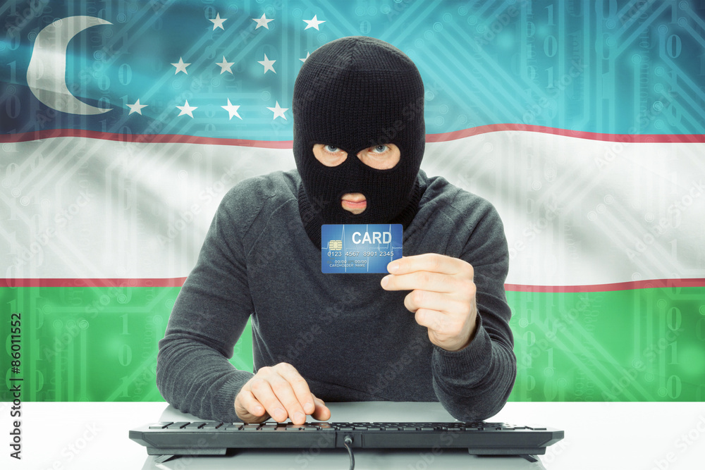 Concept of cybercrime with national flag on background - Uzbekistan Concept of cybercrime with national flag on background - Uzbekistan